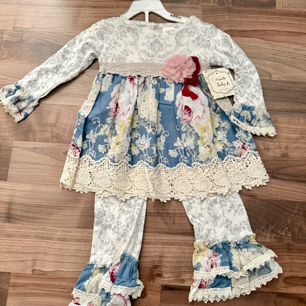 Floral Lace Dress and Pants Set